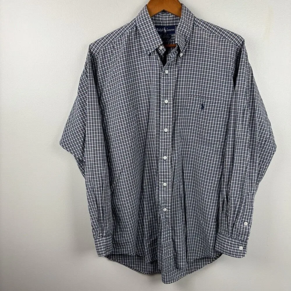 Ralph Lauren Dress shirt Men Plaid Pony Blaire Button Casual Large